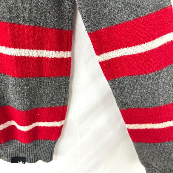 AEROPOSTALE 2000s Red Gray White Striped Wool Long Sleeve Sweater Mens S Indie - Picture 4 of 7